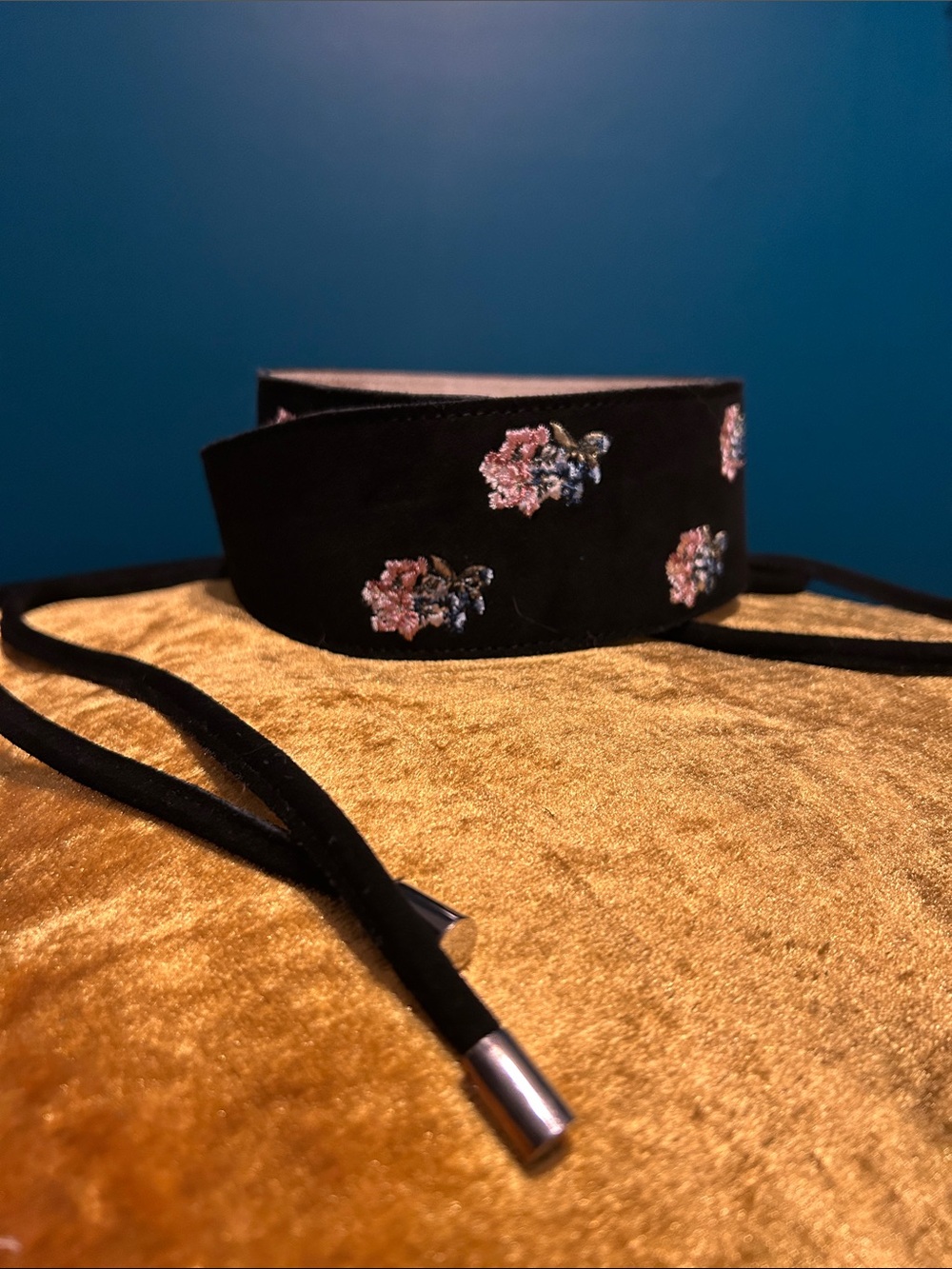 White House Black Market Black Velvet Floral Embroidered Wrap Headband